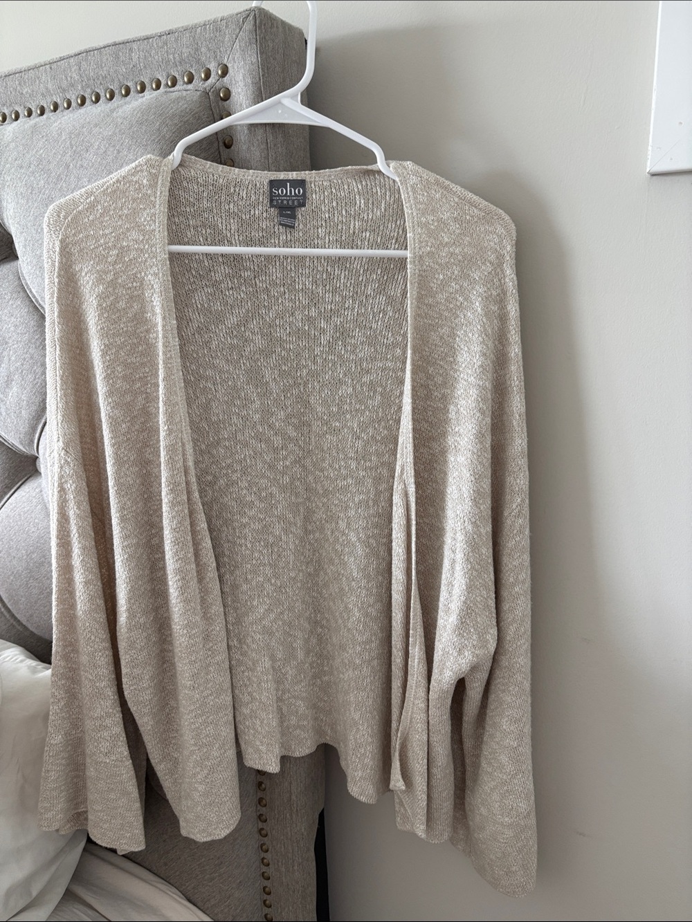 Soho Open-Front Beige/Cream Knit Cardigan